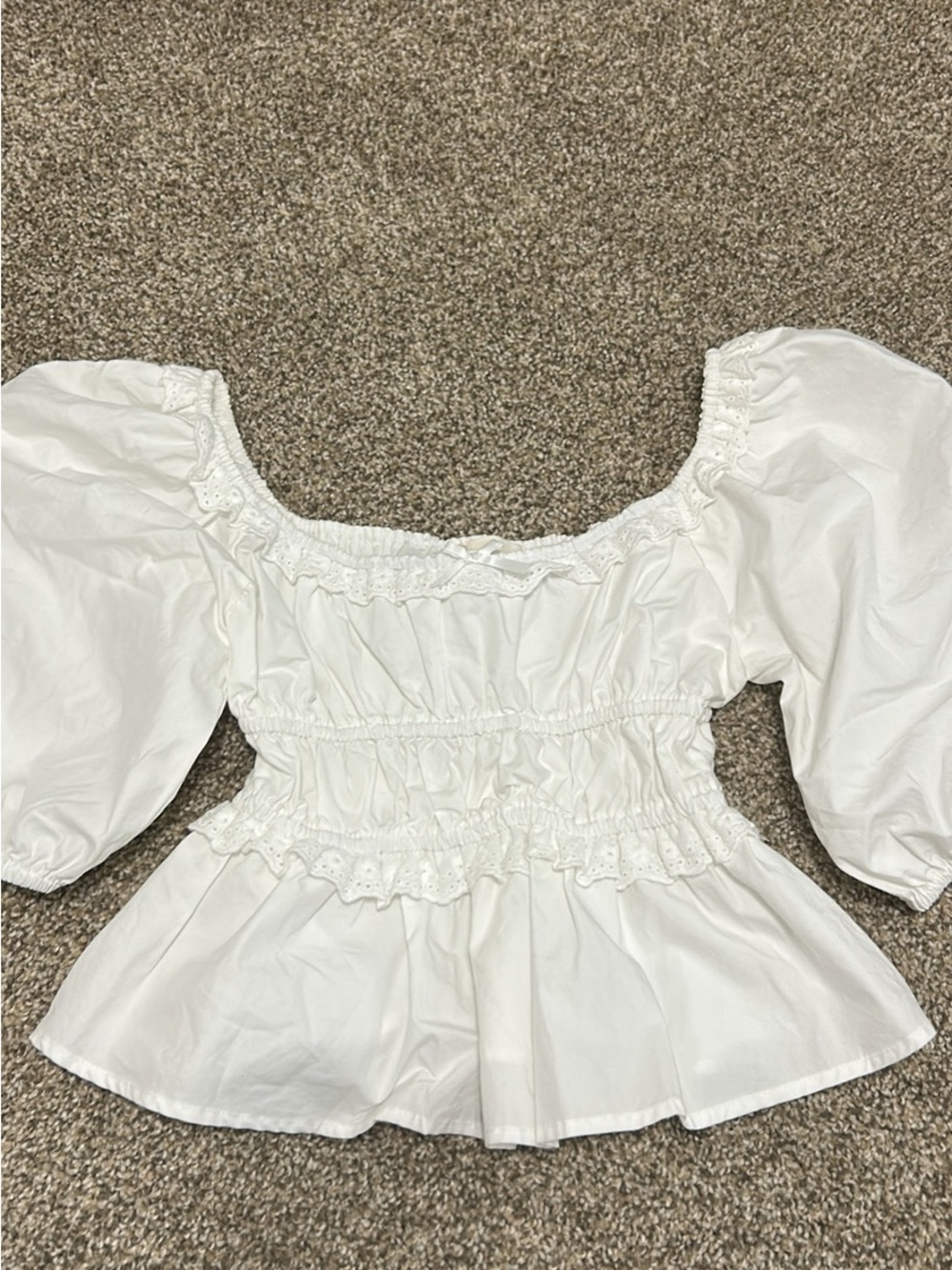 Altar'd State White Puff-Sleeve Smocked Peplum Blouse